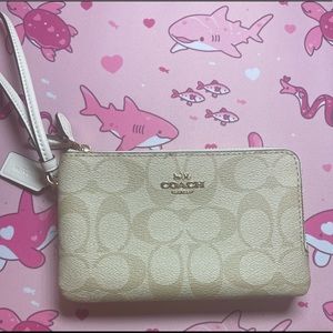 Light Khaki / Chalk COACH wristlet wallet